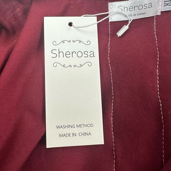 Sherosa Women's XL Long Sleeve Colorblock Tunic‎ Maroon Ivory Stripe Lace Inset - Picture 5 of 9